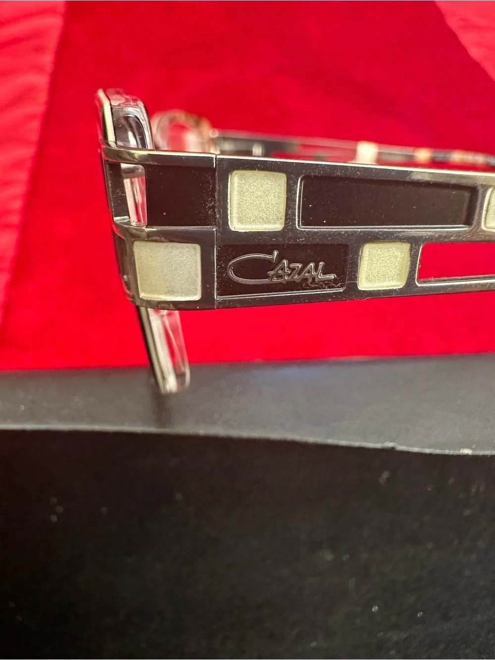Cazal Black Rectangle Women's Glasses with Silver Accents